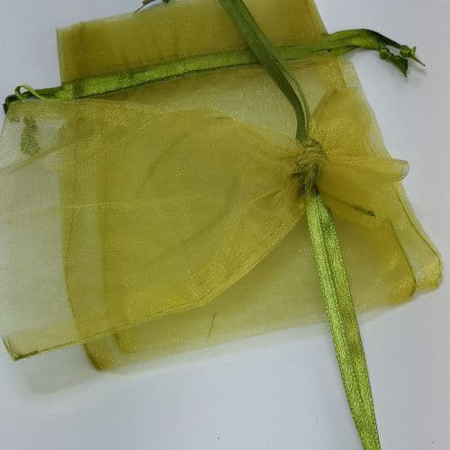 Moss Green Organza Pouch with Ribbon Drawsting 4" x 5.5 inch 10 cm x 14 cm 1 2pcs Pack