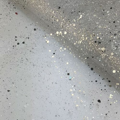 New Glitter Sparkle Silver Tulle 54 inch Soft Tulle Fabric Eurotulle
