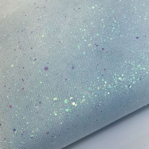 New Sparkle Glitter Light Blue 54 inch Soft Tulle Fabric Eurotulle
