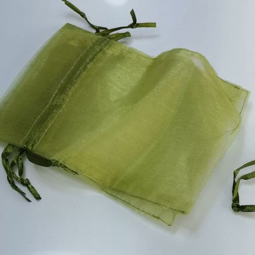 Olive Green Organza Pouch with Ribbon Drawsting 4" x 5.5 inch10 cm x 14 cm 12 pcs Pack