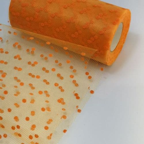 Orange Flocked Dot Soft Tulle varient size