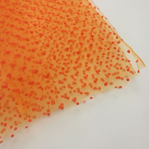 Orange Flocked Dots 54 inch Soft Tulle Fabric Eurotulle