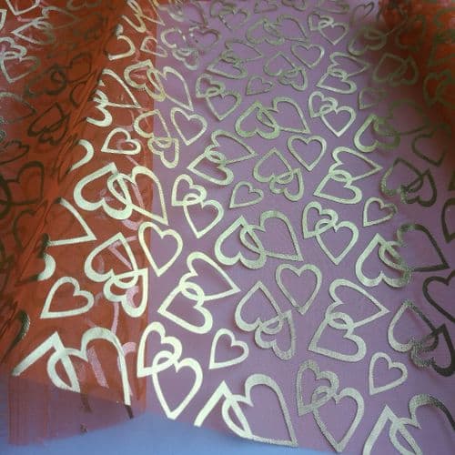 Orange Printed Shiny Hearts Pattern Soft Organdies Fabric 54 inch