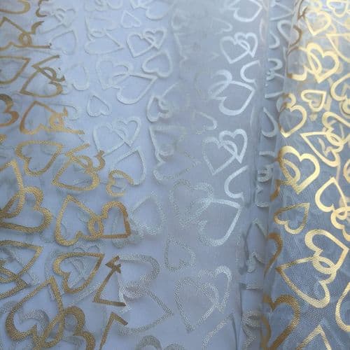Pale Blue Printed Shiny Hearts Pattern Soft Organdies Fabric 54 inch