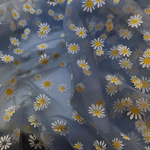 Pigeon Blue Daisy Soft Tulle 54 inch Fabric Eurotulle