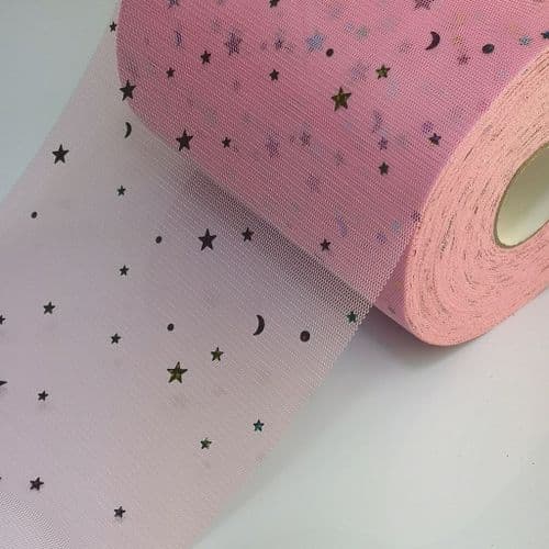 Pink Colourful Star Shape Sparkle Soft Tulle Eurotulle