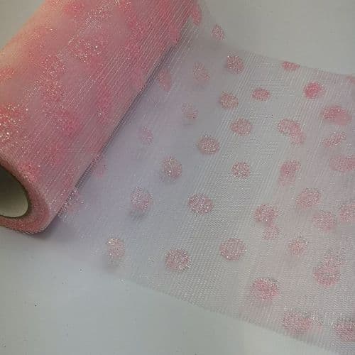 Pink Enhance Glitter Dot Netting Fabric 6 inch x 10 Y