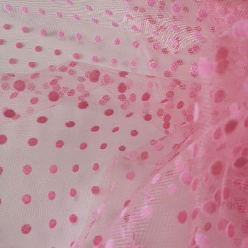 Pink Flocked Dots 54 inch Soft Tulle Fabric Eurotulle