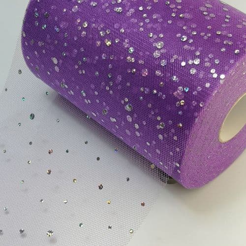 Plum / Purple Hologram Star Sequin 6 inch width Eurotulle