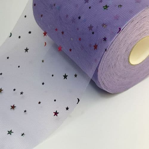 Purple Colourful Star Shape Sparkle Soft Tulle Eurotulle