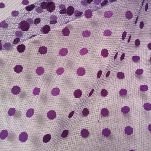 Purple Flocked Dots Soft Tulle Fabric 54 inch