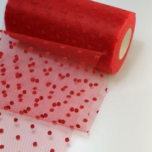 Red Flocked Dot Soft Tulle varient size