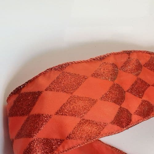 Red Glitter Diamond Wired Ribbon 62 mm