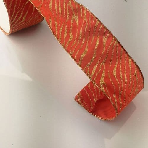 Red Gold Zebra Wired Ribbon 6.2cm
