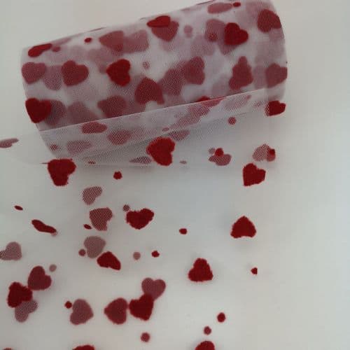 Red Heart Flocked Soft Tulle 6 inch Eurotulle