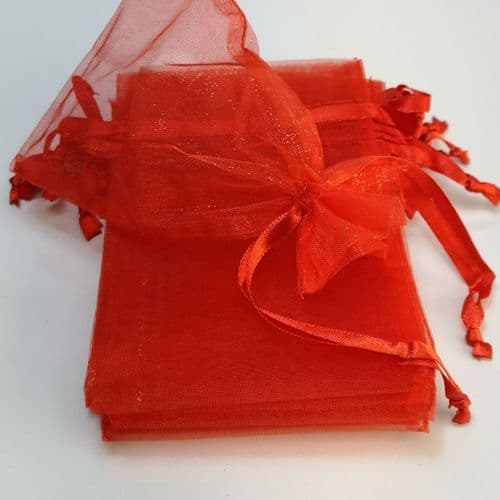 Red  Organza Pouch with Ribbon Drawsting 5" x 8 "  12.5 cm x 20 cm  30 pcs or 100 pcs Pack