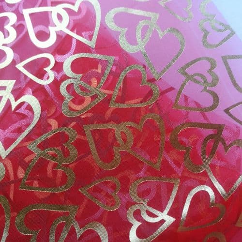 Red Printed Shiny Hearts Pattern Soft Organdies Fabric 54 inch