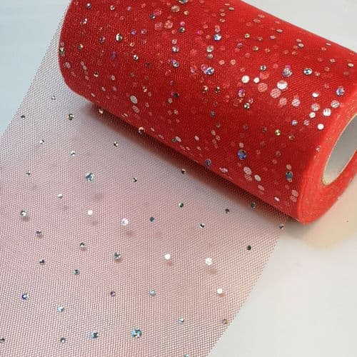 Red Sequin Tulle 6"