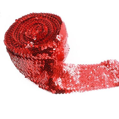 Red Stretch Sequin Trim Ribbon 3inch width Eurotulle