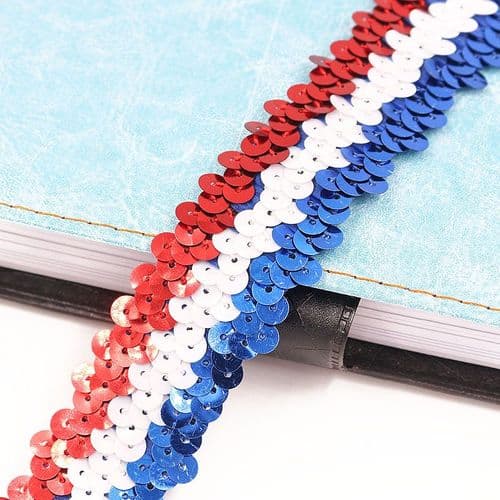 Red/White /Blue Stretch Sequin Trim