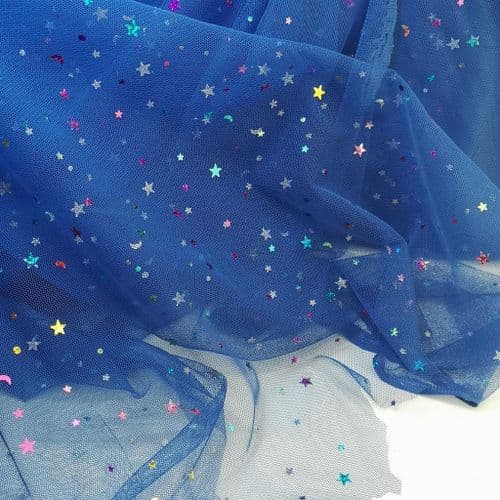 Royal Blue Colourful Star Shape Sparkle Soft Tulle 54 inch