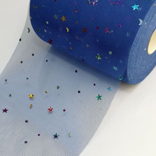Royal Blue Colourful Star Shape Sparkle Soft Tulle Eurotulle