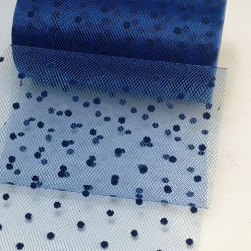 Royal Blue Flocked Dot Soft Tulle varient size