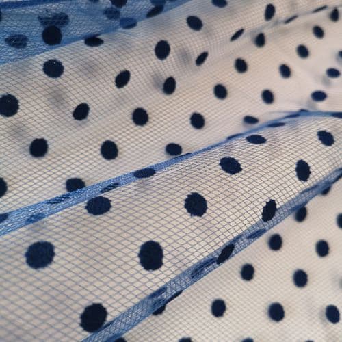 Royal Blue Flocked Dots 54 inch Soft Tulle Fabric Eurotulle