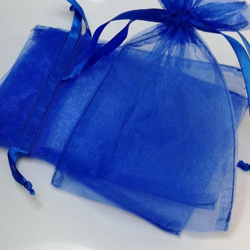 Royal Blue Organza Pouch with Ribbon Drawsting 4" x 5.5 inch 10 cm x 14 cm 10 pcs Pack