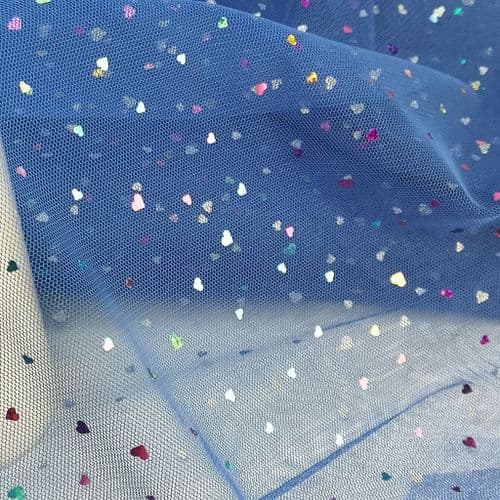 Royal Blue Yellow Colourful Heart Shape Sparkle Soft Tulle 54 inch
