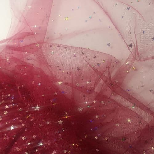 Sequin Star Shape Sparkling Soft tulle Burgundy