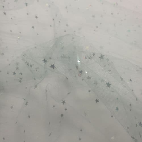 Sequin Star Shape Sparkling Soft Tulle light blue