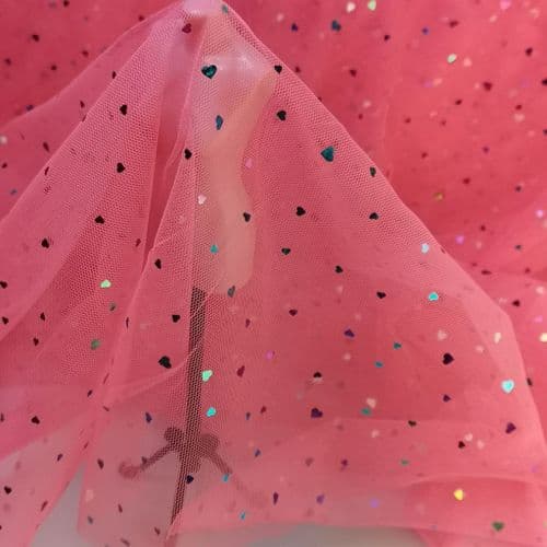 Shocking Pink Colourful Heart Shape Sparkle Soft Tulle 54 inch