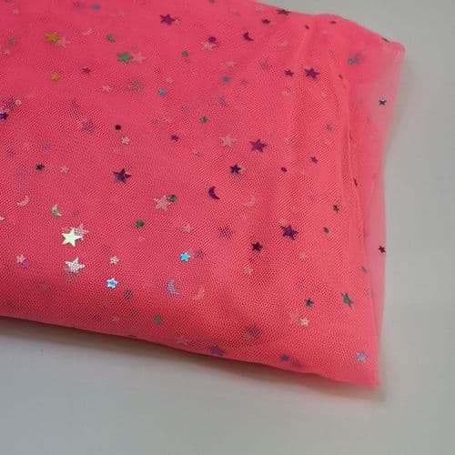 Shocking Pink Colourful Star Shape Sparkle Soft Tulle 54 inch