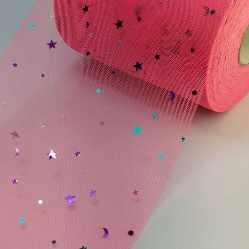 Shocking Pink Colourful Star Shape Sparkle Soft Tulle Eurotulle