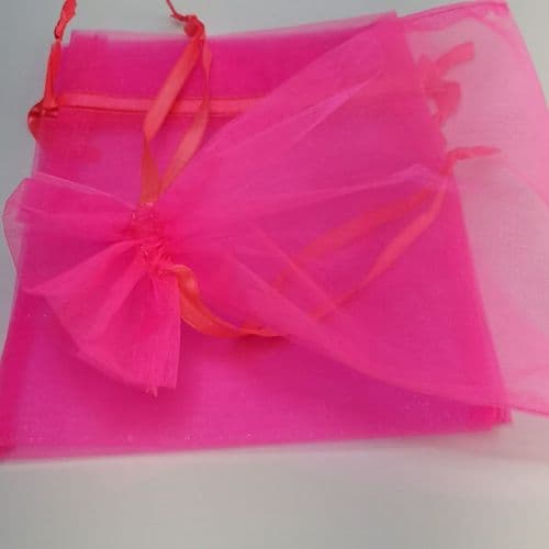 Shocking Pink  Organza Pouch with Ribbon Drawsting 5.5" x 8 "  13.5 cm x 20 cm  12 pcs pack