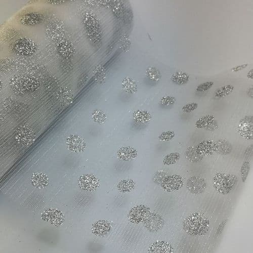 Silver Enhance Glitter Dot Netting Fabric 6 inch x 10 Y