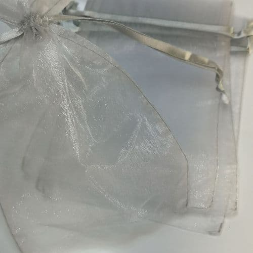 Silver  Organza Pouch with Ribbon Drawsting 5" x 8"   12.5 cm x 20 cm  30 pcs Pack