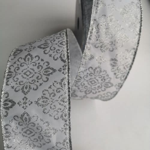 Silver Wish Flower Wired Ribbon 6.2cm