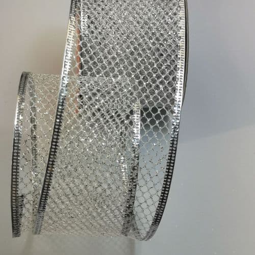 Sparkle Sliver Mesh Wired Ribbon 6.2cm