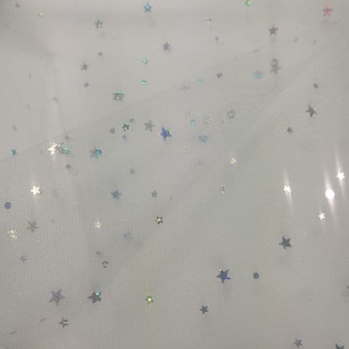 Sparkle Soft Tulle Fabric Sequin Stars Shape Ivory