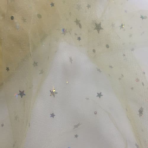 Sparkle Soft Tulle Fabric Sequin Stars Shape Light Gold Tulle