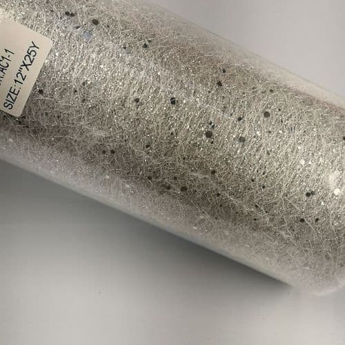 Sparkle Tulle White Silver 12 inch Glitter Spider Net Fabric