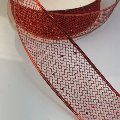 Sparkles Red Mesh Wired Ribbon 6.2cm