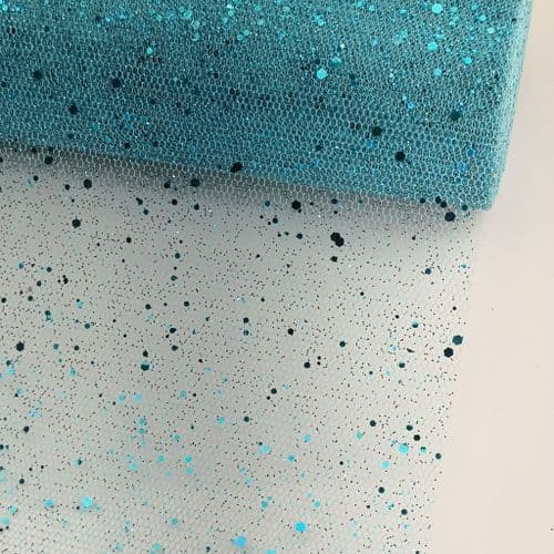 Sparkles Tulle Light Turquoise Glitter Stiff Tulle