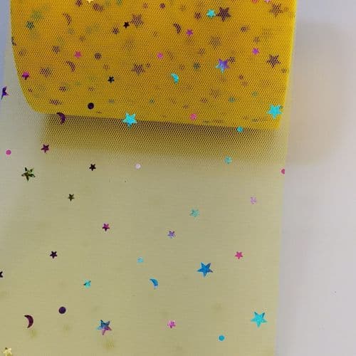 Sun Flower Yellow Colourful Star Shape Sparkle Soft Tulle Eurotulle