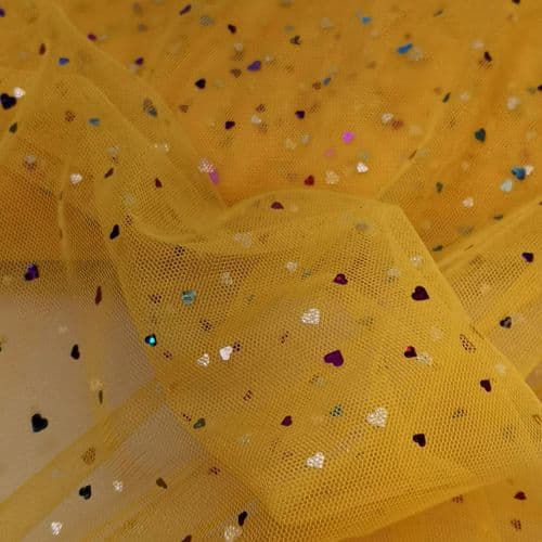 Sunflower Yellow Colourful Heart Shape Sparkle Soft Tulle 54 inch
