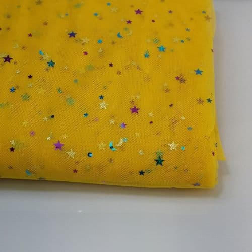 Sunflower Yellow Colourful Star Shape Sparkle Soft Tulle 54 inch