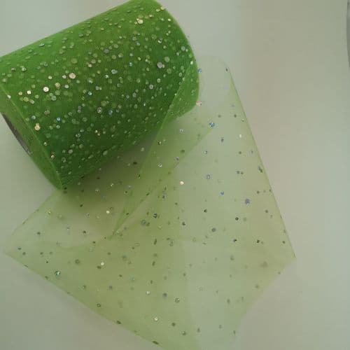 Tulle Roll Apple Green Sequin Tulle 6 inch width Eurotulle