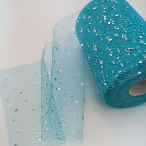Tulle Roll Aqua Sequin 6 inch width Eurotulle Wide